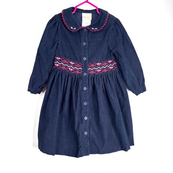 VTG 90s Laura Ashley Corduroy Christmas Dress 2Y Embroidered Collar Smocked Twee - Picture 7 of 7